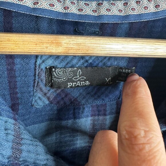 Prana Navy and Red Plaid Button Down Shirt - Picture 5 of 11